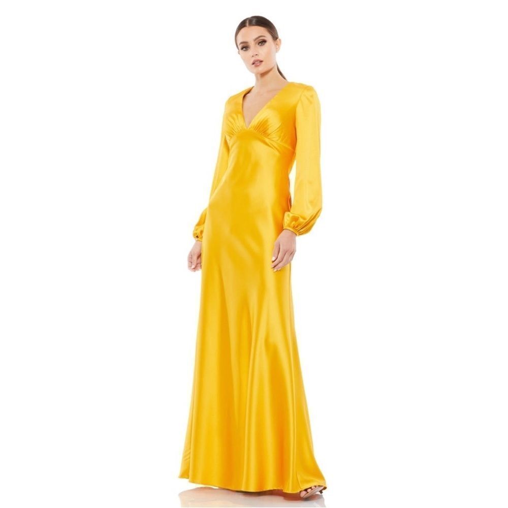 Mac Duggal 45693 Marigold Charmeuse Empire Waist Blouson Sleeve Gown Reemoly